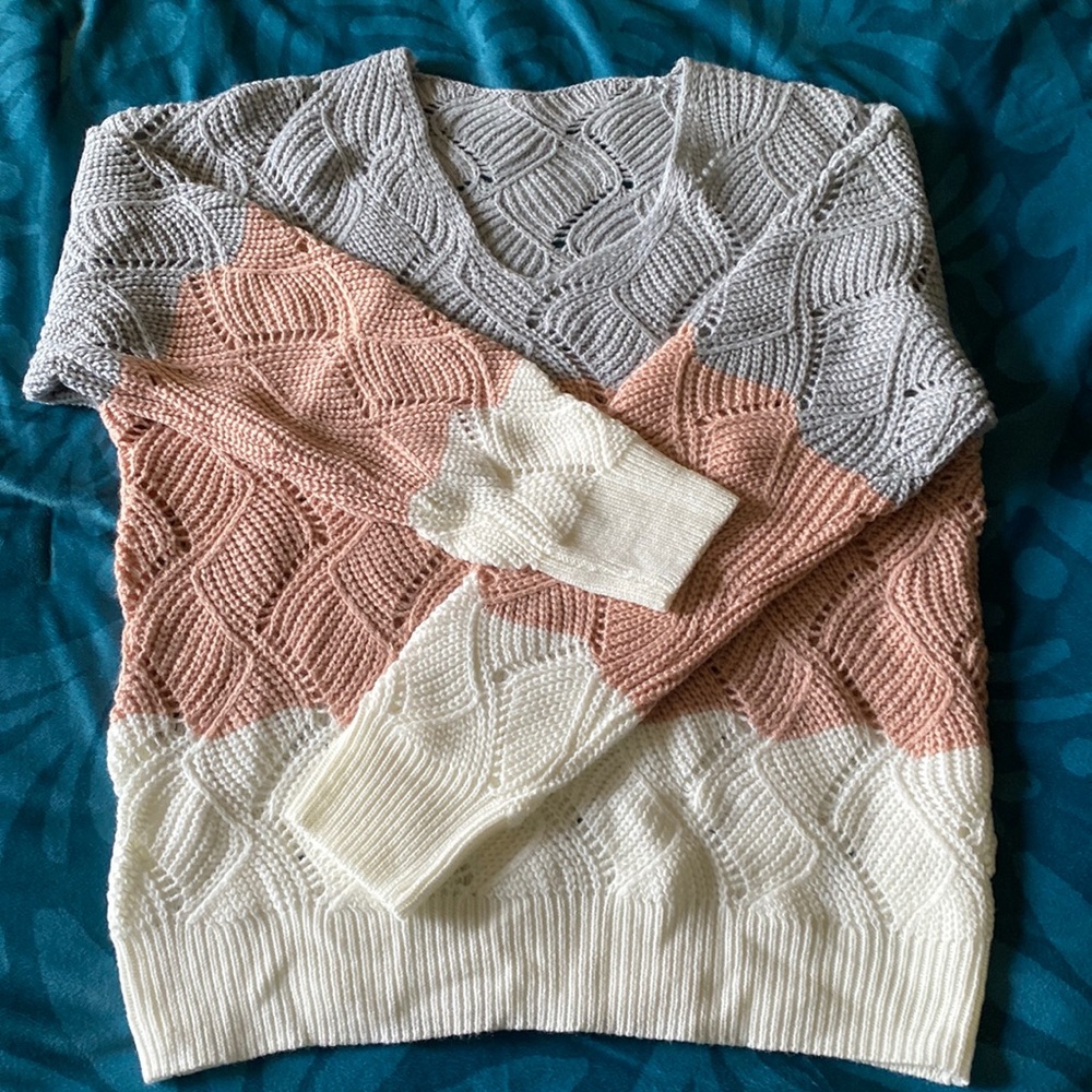 Gray, White, and Pink Sweater